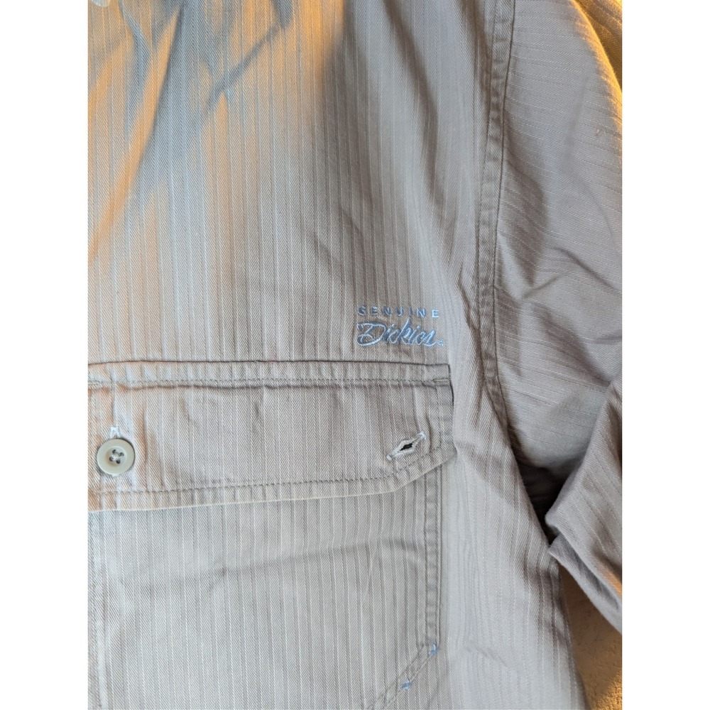 Genuine Dickies Mens 2XL Grey Textured Stripe Short Sleeve Work Shirt 0358 - Picture 2 of 5
